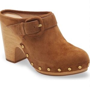Veronica Beard suede cognac clogs